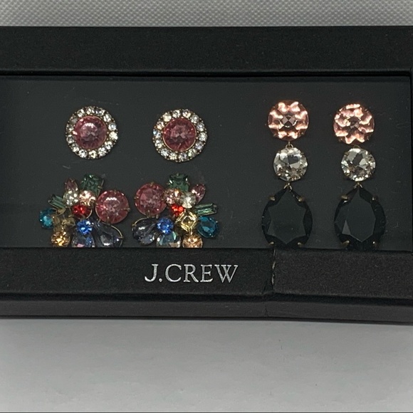 J. Crew Three Pair Crystal Earrings Box Set NWT - Picture 6 of 7